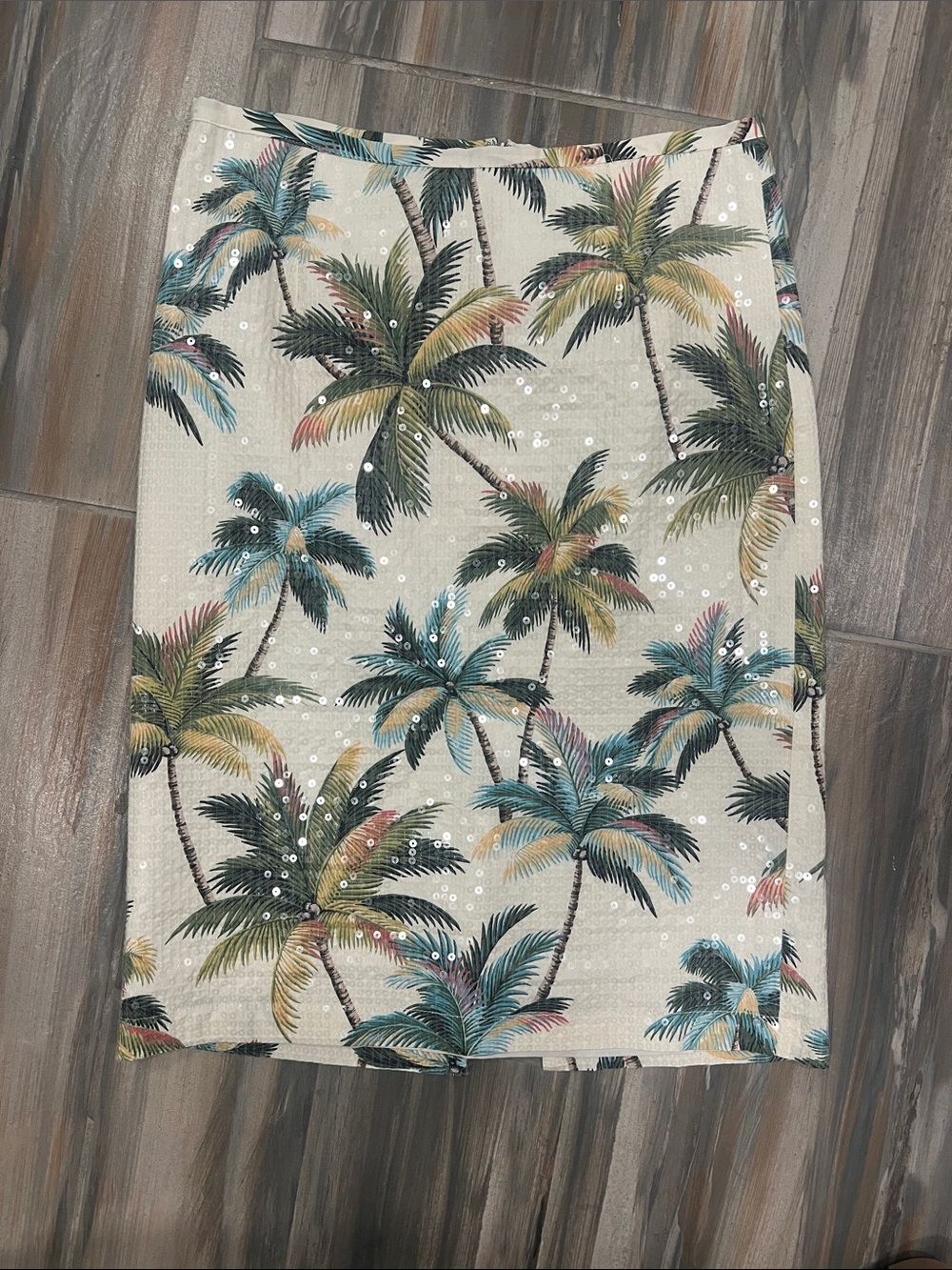LE SUPERBE Marissa collection Sequin Palm-Print Pencil Skirt